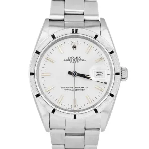 Rolex Oyster Perpetual Date Silver 15010 34mm Quickset Stainless Steel Watch