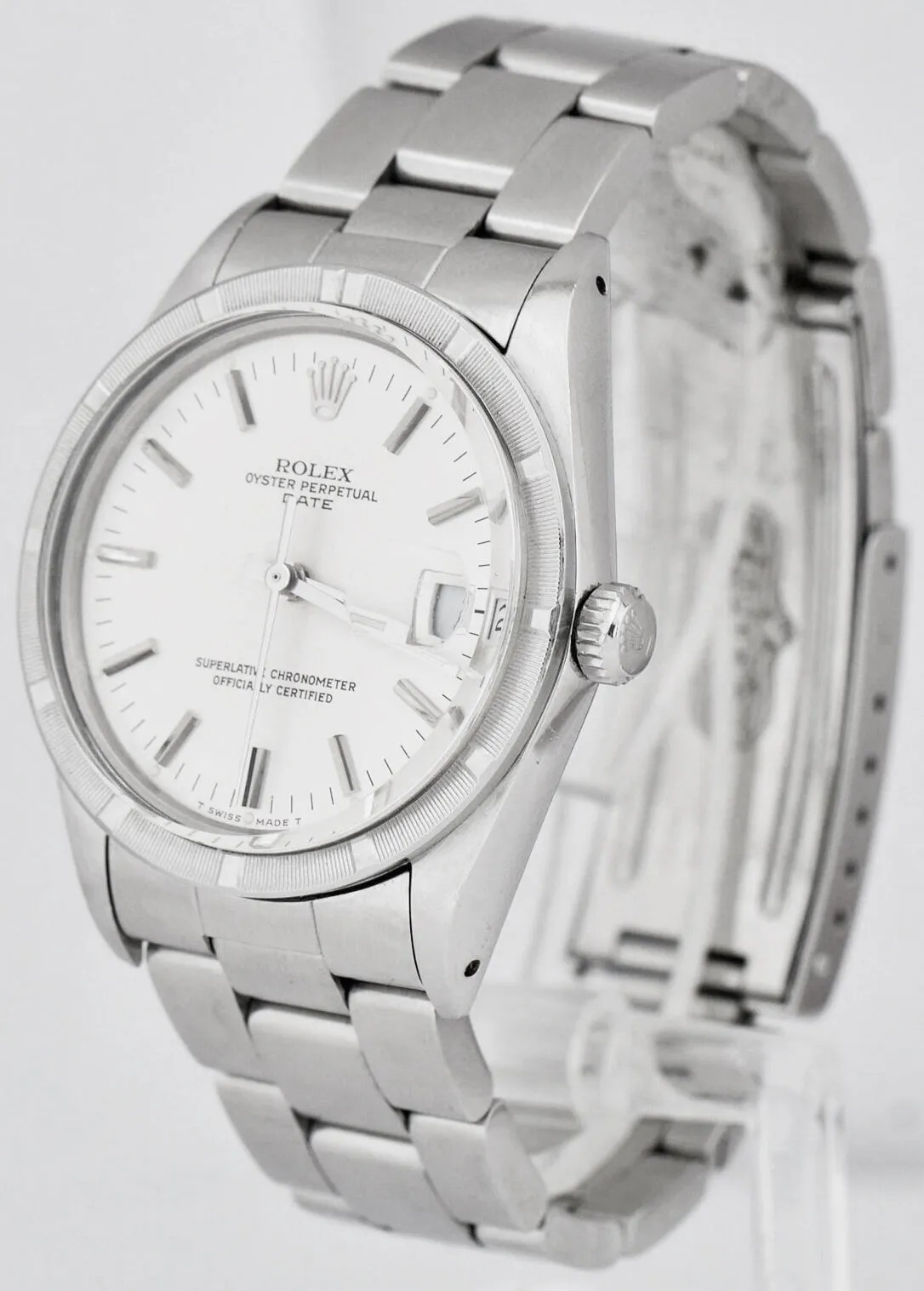 Rolex Oyster Perpetual Date Silver 15010 34mm Quickset Stainless Steel Watch