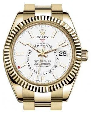 Rolex Sky-Dweller 42mm Yellow Gold White Index Dial Oyster Bracelet 326938