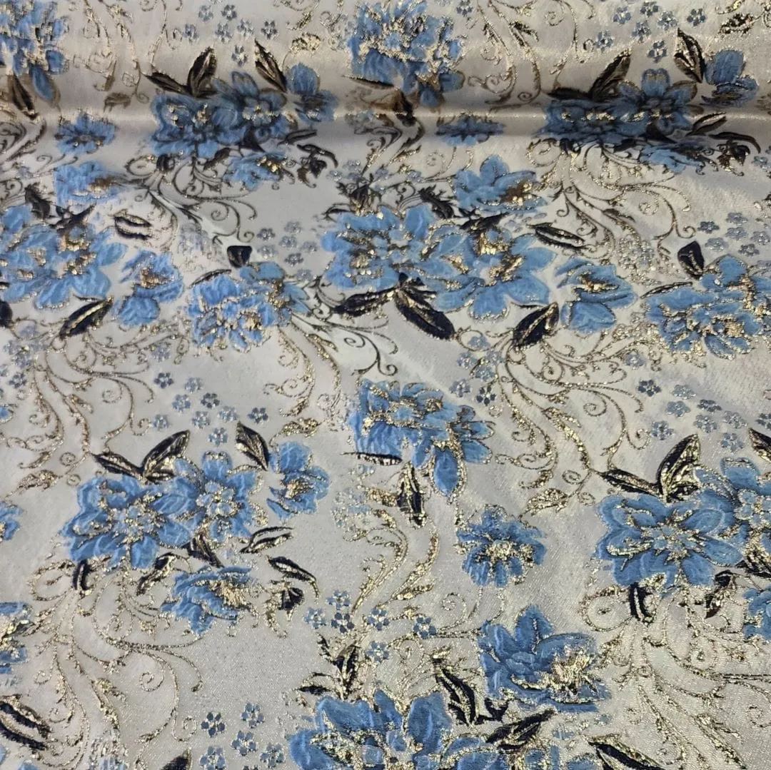 Rosa Brocade Fabric Blue 150cm