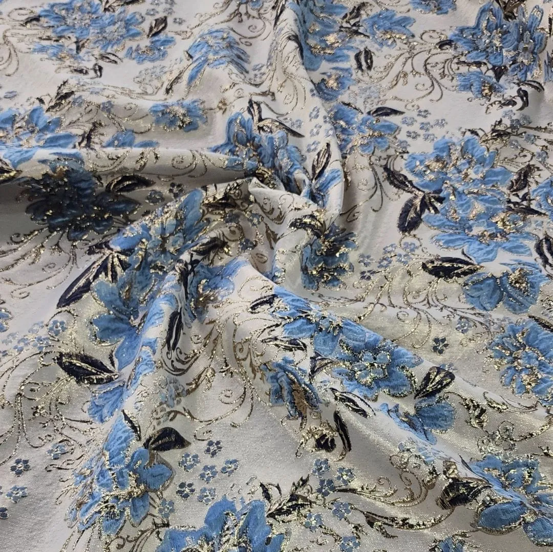 Rosa Brocade Fabric Blue 150cm