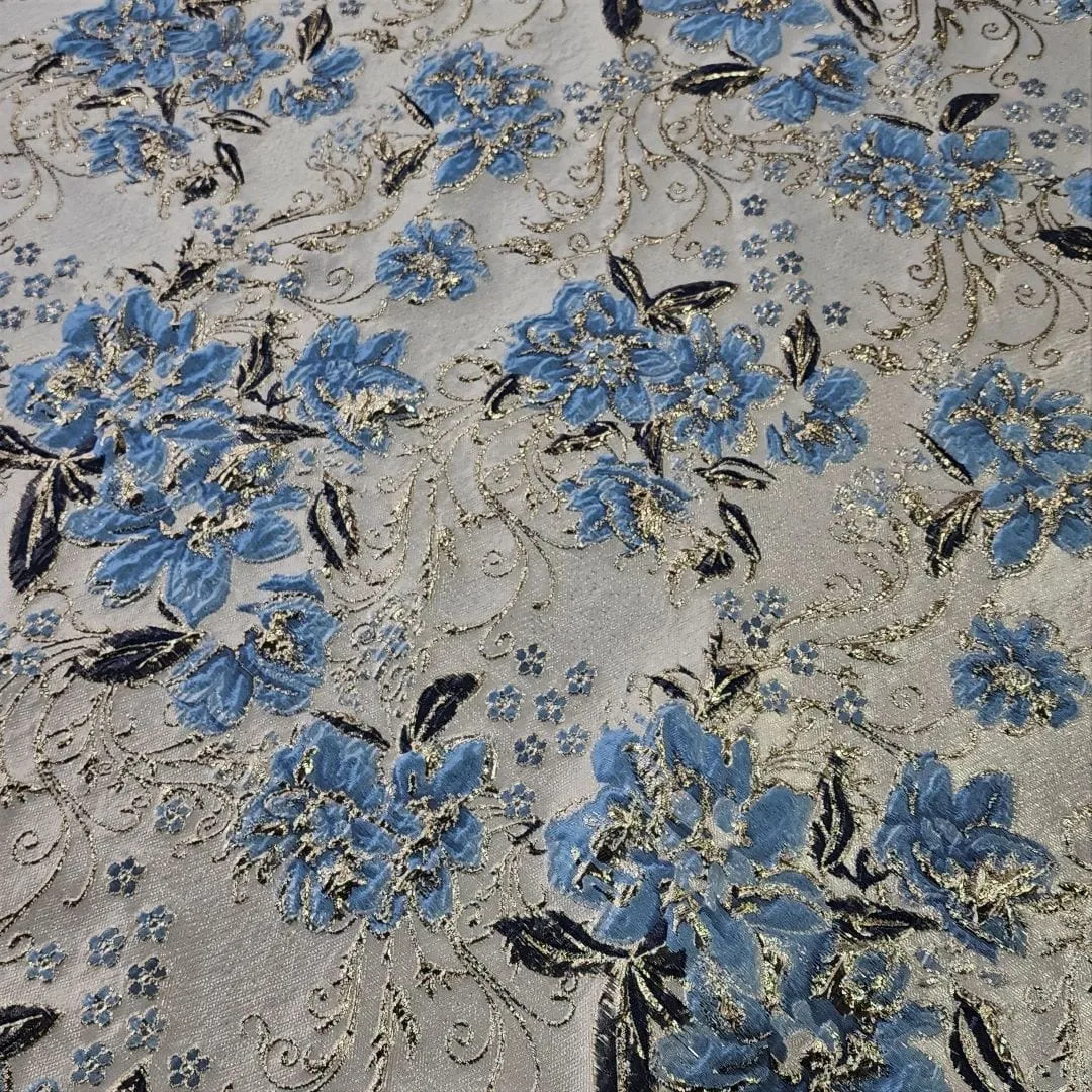 Rosa Brocade Fabric Blue 150cm