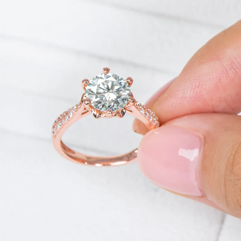 Rose Gold Round Cut Moissanite Diamond Ring