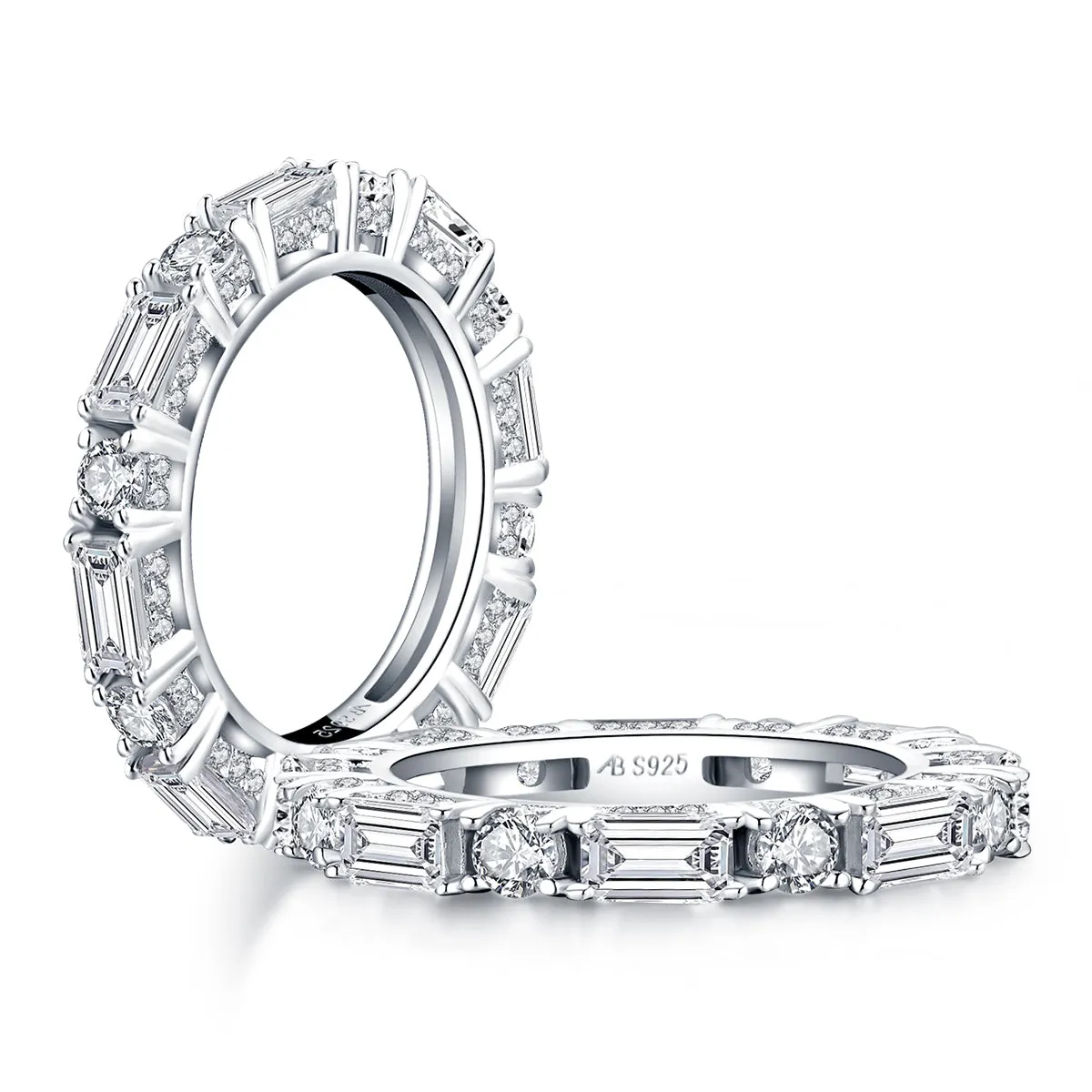 Round & Emerald Cut Created White Diamond Full Eternity Ring