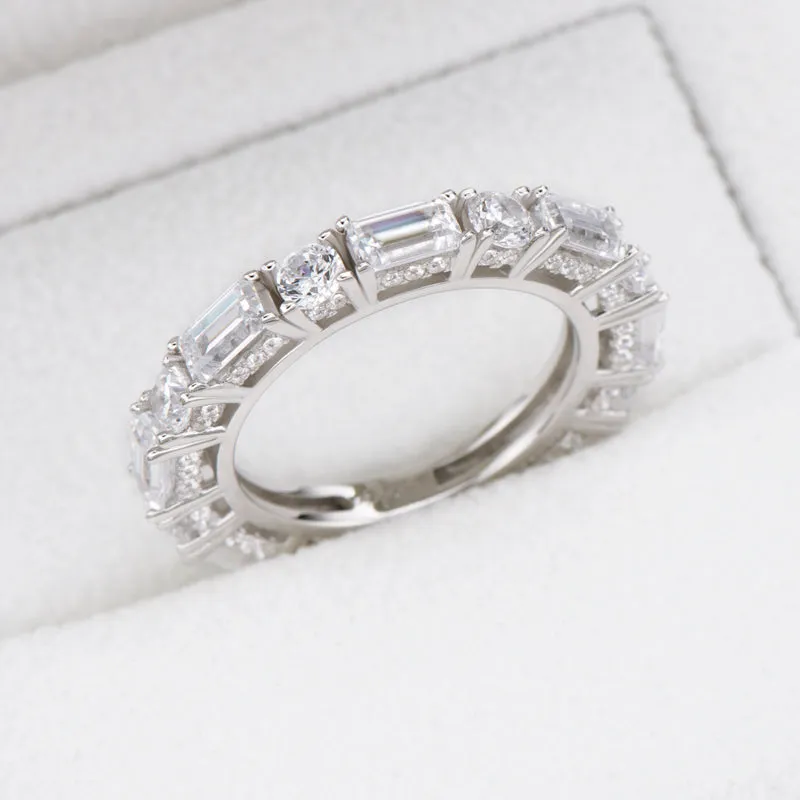 Round & Emerald Cut Created White Diamond Full Eternity Ring