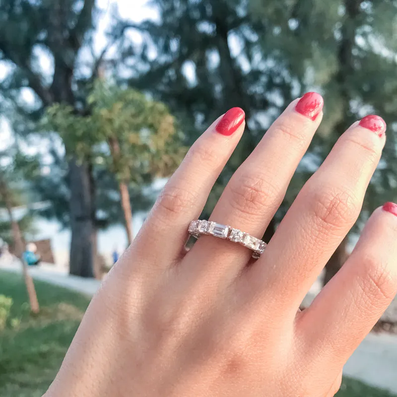 Round & Emerald Cut Created White Diamond Full Eternity Ring