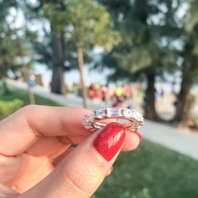 Round & Emerald Cut Created White Diamond Full Eternity Ring