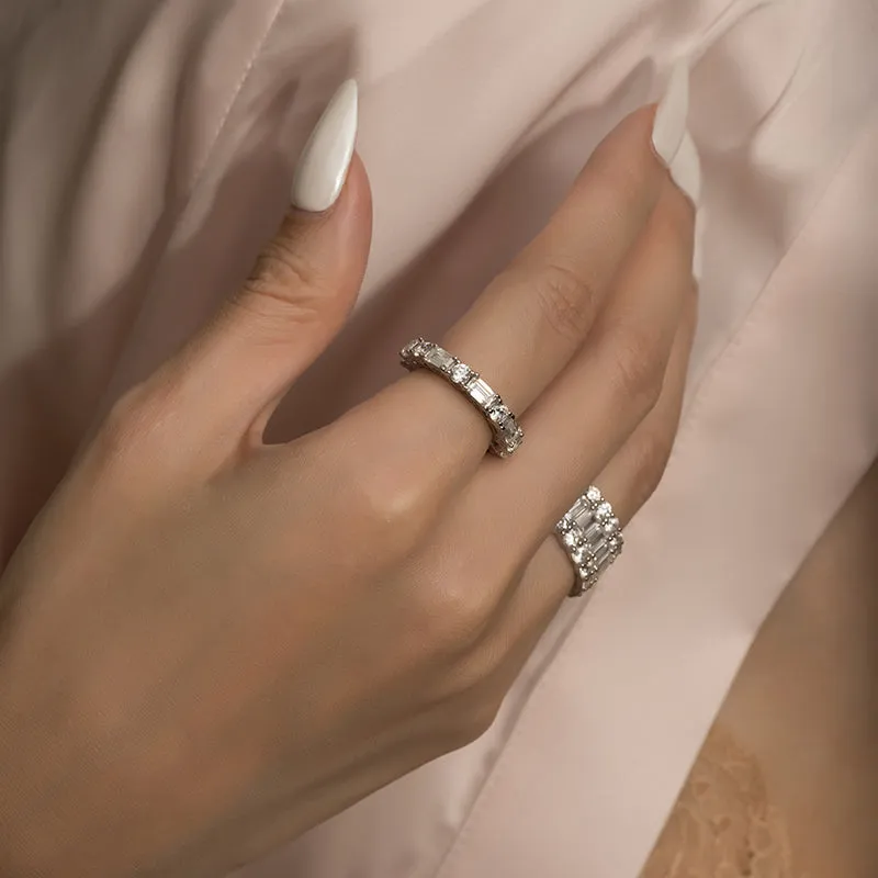 Round & Emerald Cut Created White Diamond Full Eternity Ring