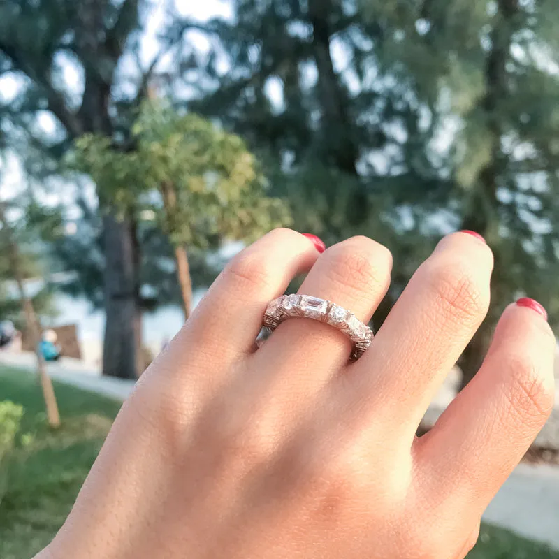 Round & Emerald Cut Created White Diamond Full Eternity Ring