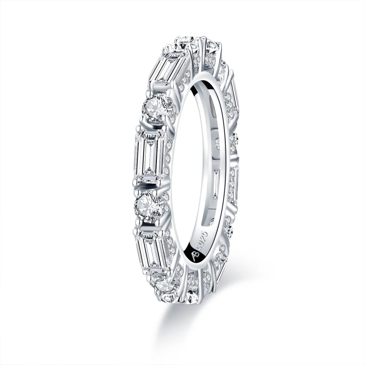 Round & Emerald Cut Created White Diamond Full Eternity Ring