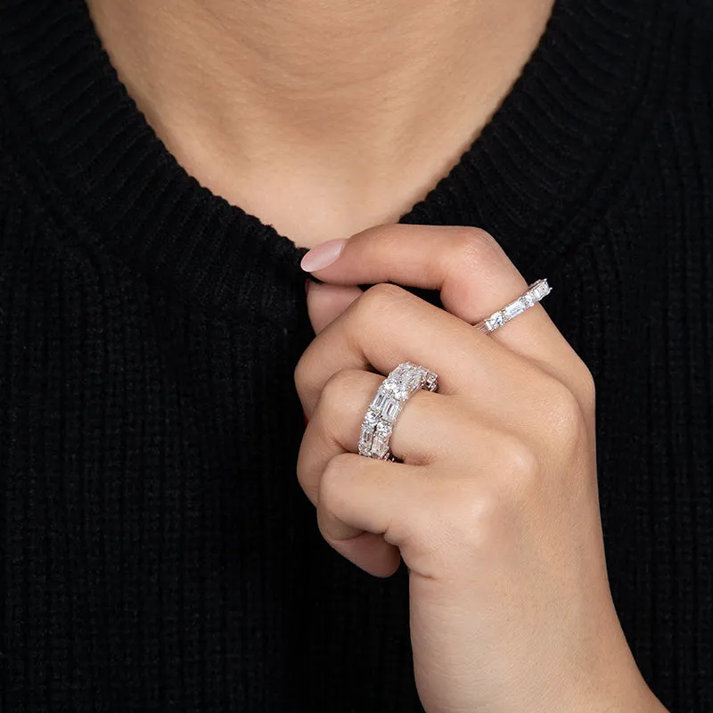 Round & Emerald Cut Created White Diamond Full Eternity Ring