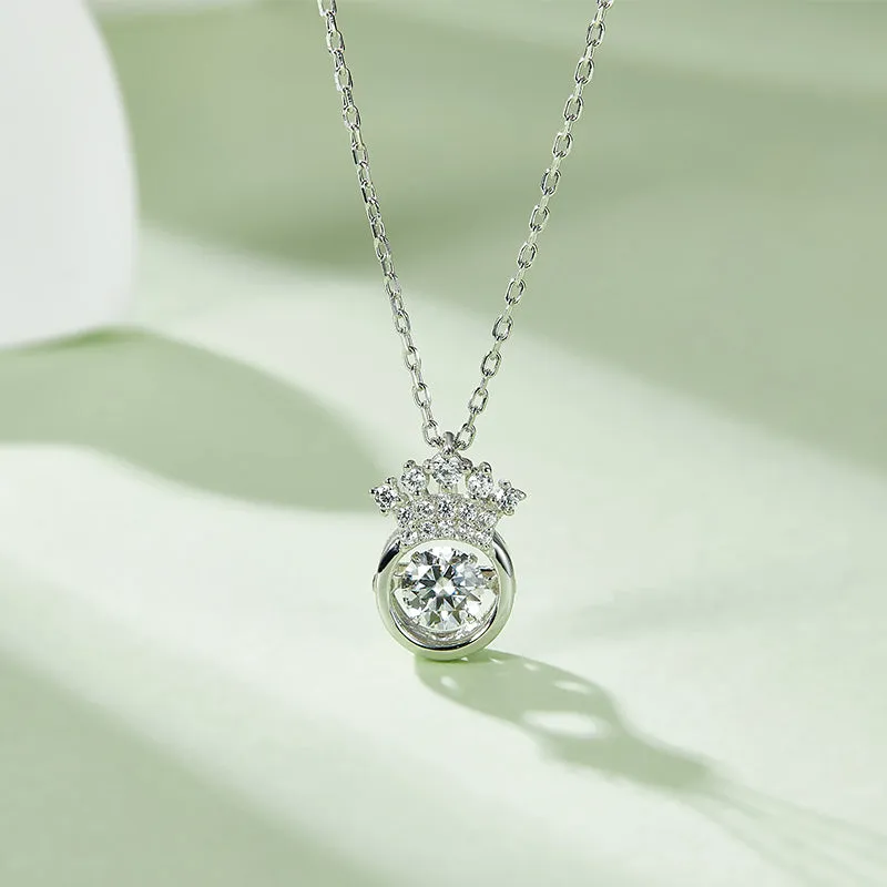 Round Cut 0.5ct Moissanite Dancing Crown Pendant Necklace