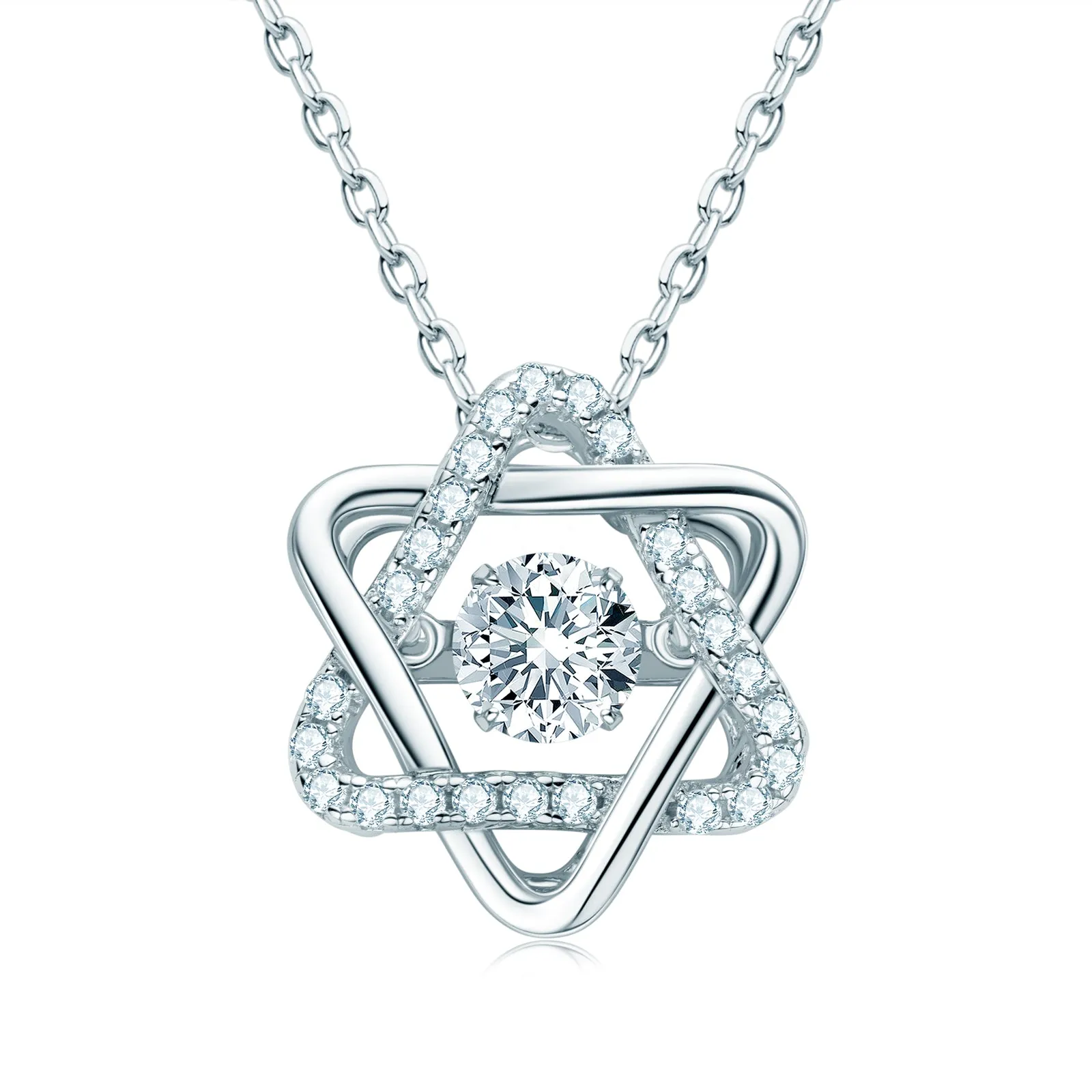 Round Cut 0.5ct Moissanite Six-pointed Star Dancing Pendant Necklace