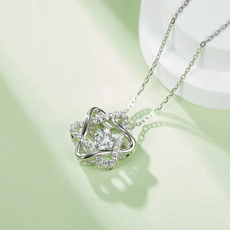 Round Cut 0.5ct Moissanite Six-pointed Star Dancing Pendant Necklace