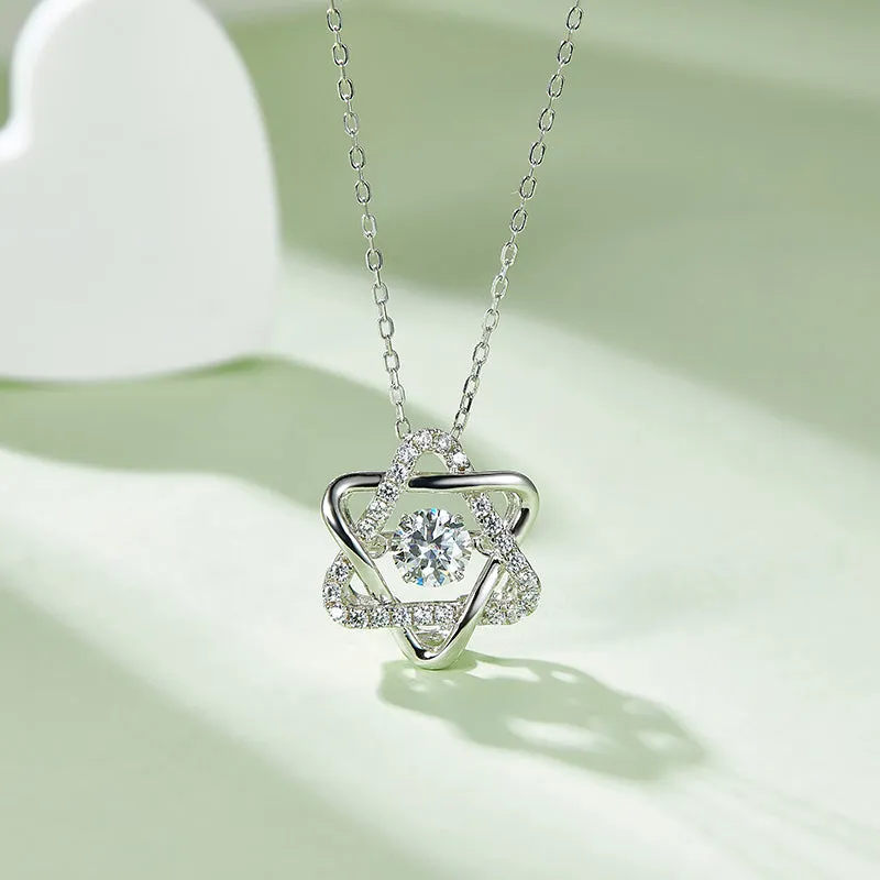 Round Cut 0.5ct Moissanite Six-pointed Star Dancing Pendant Necklace