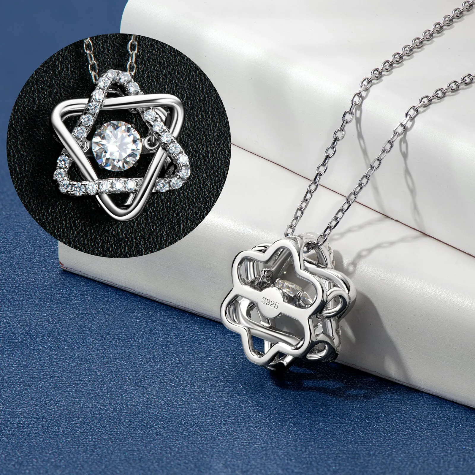 Round Cut 0.5ct Moissanite Six-pointed Star Dancing Pendant Necklace