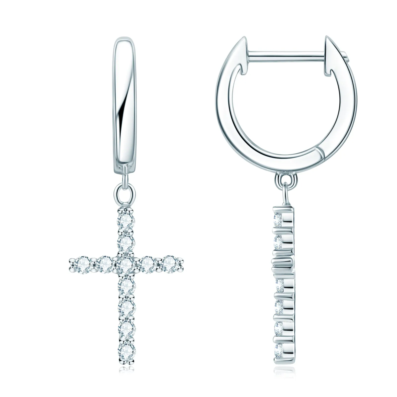 Round Cut 1.6mm Moissanite Cross Drop Hoop Earrings