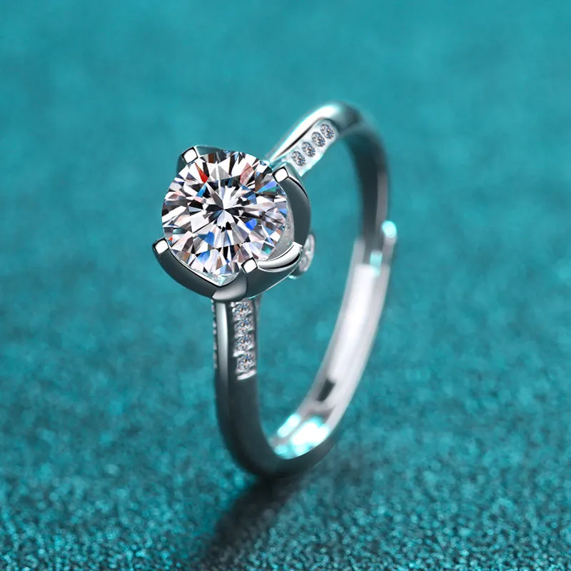 Round Cut Moissanite Diamond Classic Adjustable Ring