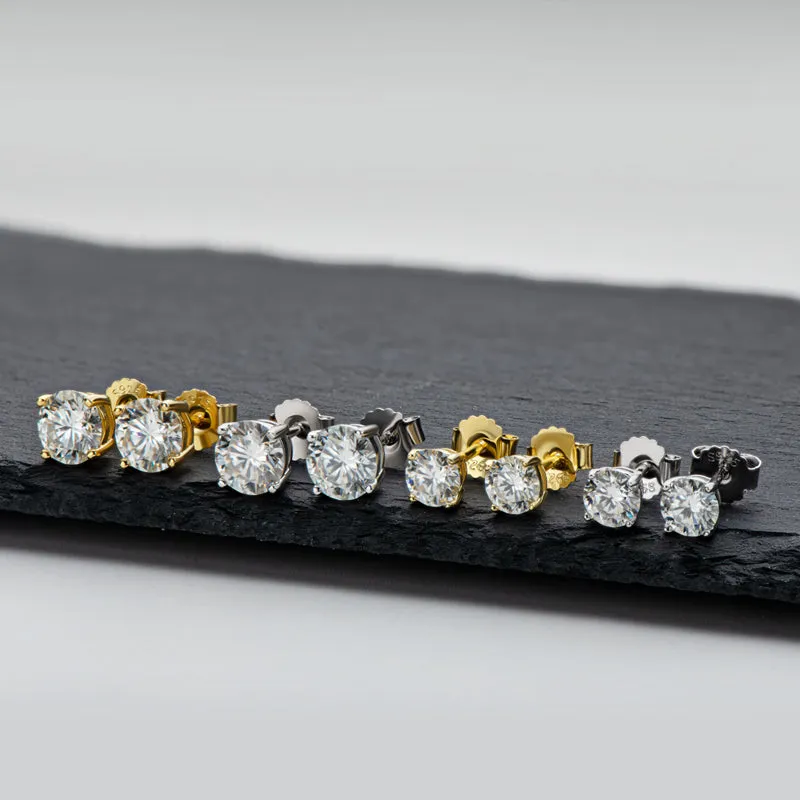 Round Cut Moissanite Diamond Classic Stud Earrings