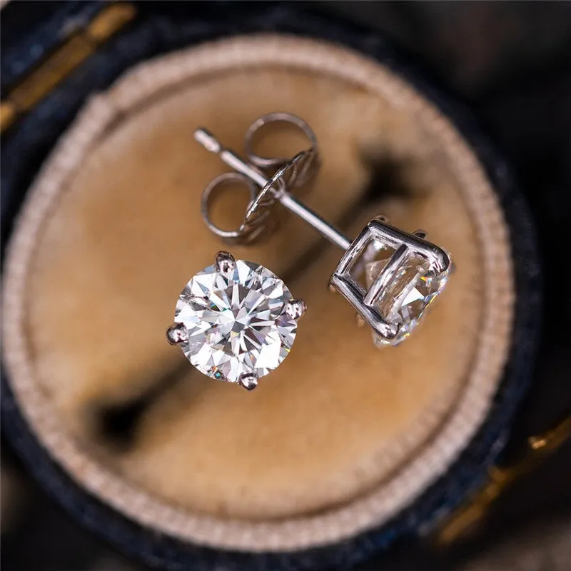 Round Cut Moissanite Diamond Classic Stud Earrings