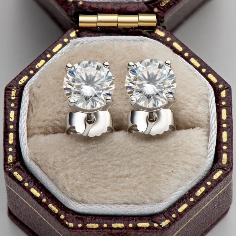 Round Cut Moissanite Diamond Classic Stud Earrings