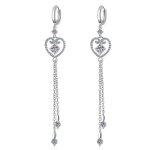 Round Cut Moissanite Diamond Classic Tassel Heart Shaped Cuff Earrings
