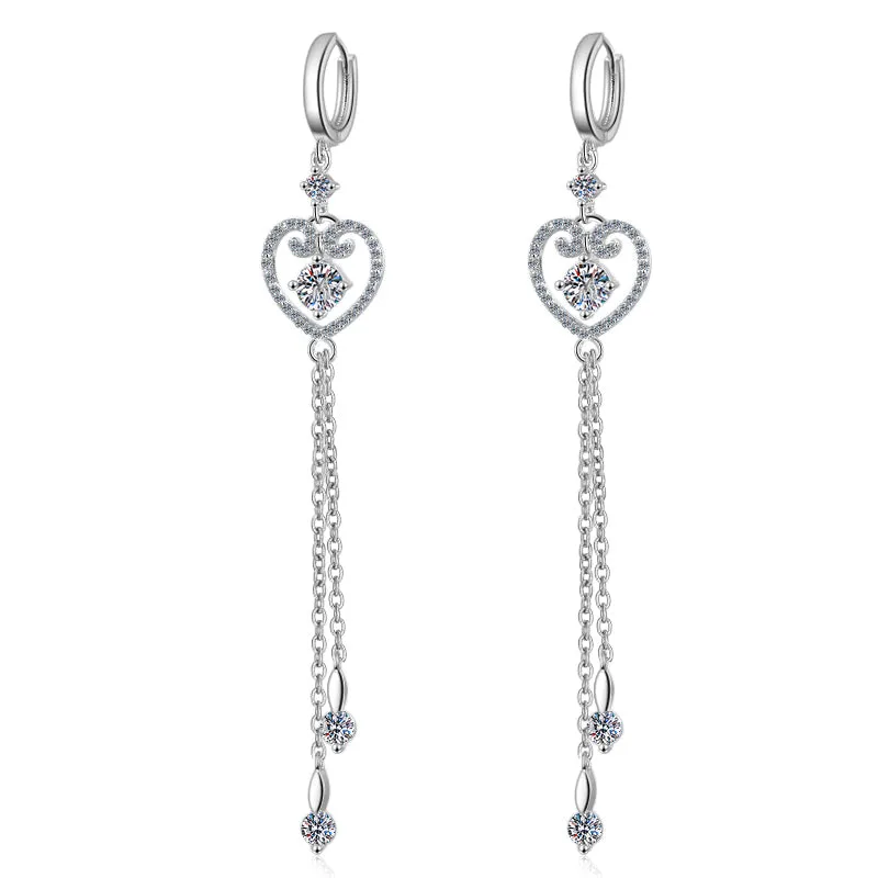 Round Cut Moissanite Diamond Classic Tassel Heart Shaped Cuff Earrings