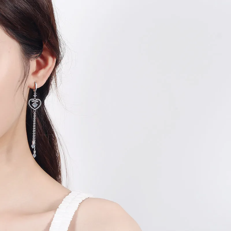Round Cut Moissanite Diamond Classic Tassel Heart Shaped Cuff Earrings