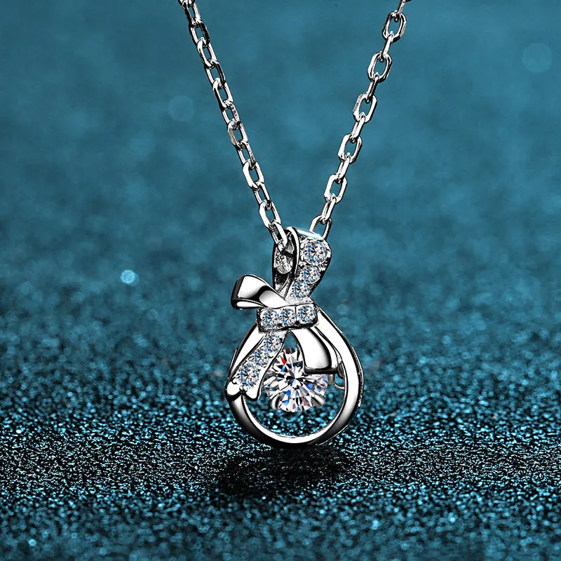 Round Cut Moissanite Diamond Dancing  Knot Money Bag Pendant Necklace