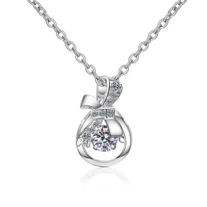 Round Cut Moissanite Diamond Dancing  Knot Money Bag Pendant Necklace