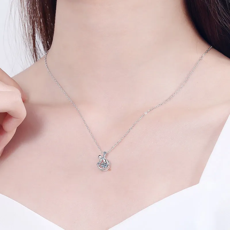 Round Cut Moissanite Diamond Dancing  Knot Money Bag Pendant Necklace