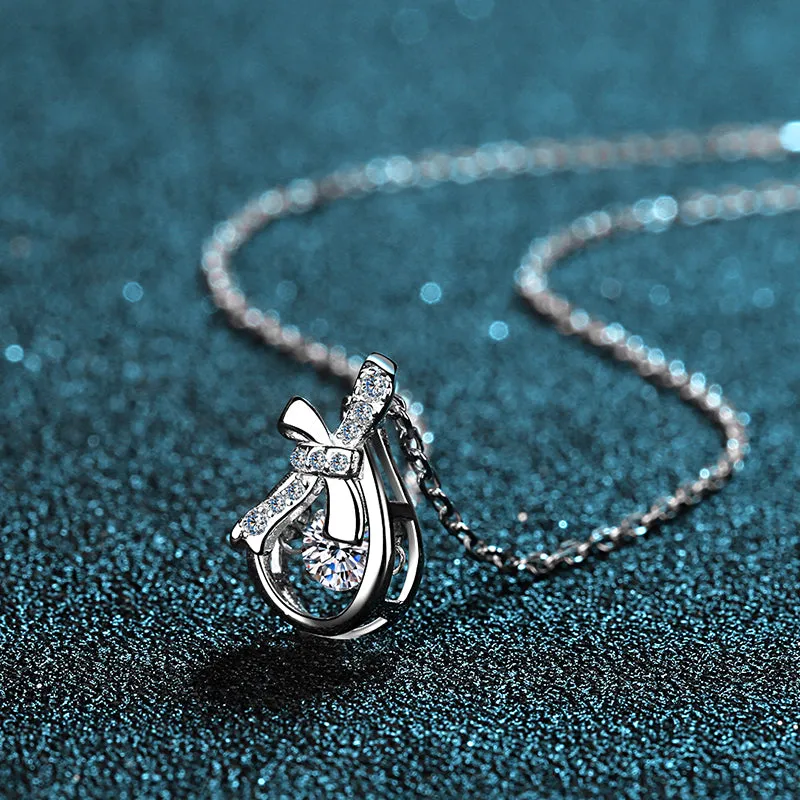Round Cut Moissanite Diamond Dancing  Knot Money Bag Pendant Necklace