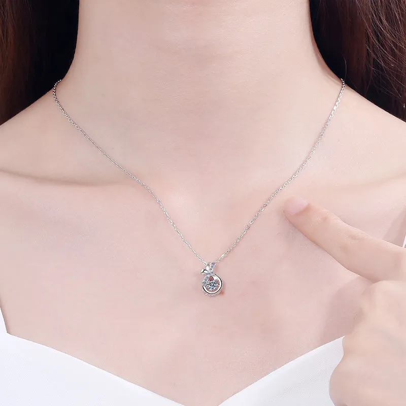 Round Cut Moissanite Diamond Dancing  Knot Money Bag Pendant Necklace