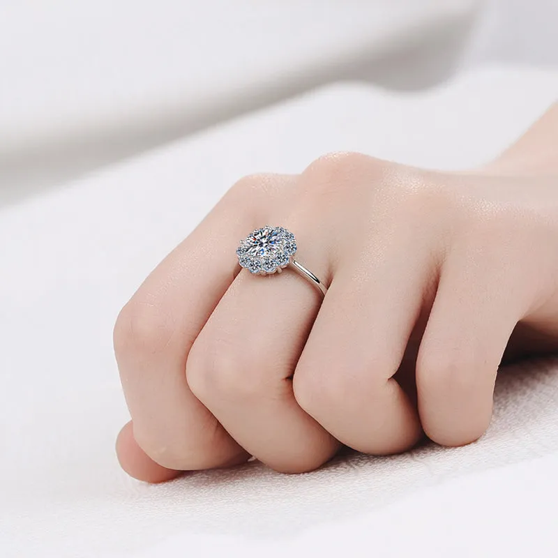 Round Cut Moissanite Diamond Halo Ring