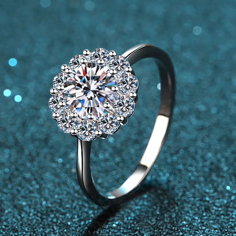 Round Cut Moissanite Diamond Halo Ring