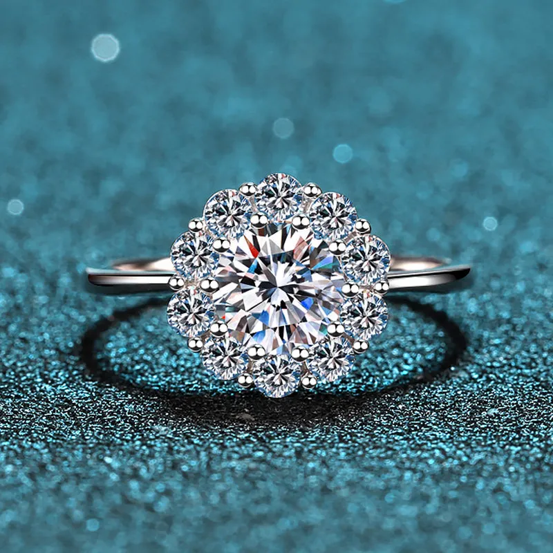 Round Cut Moissanite Diamond Halo Ring
