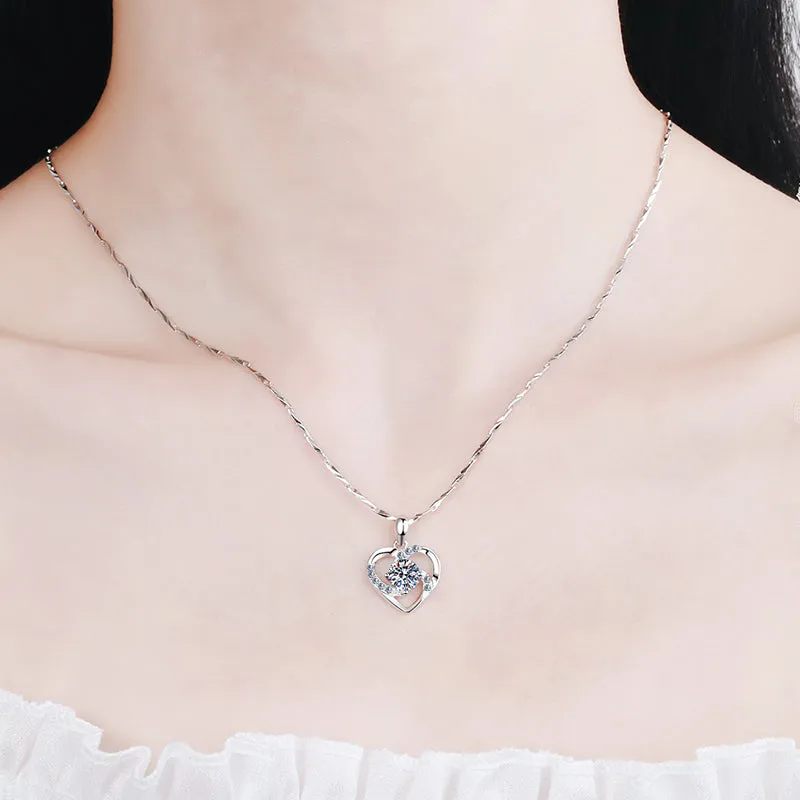 Round Cut Moissanite Diamond Heart Pendant Necklace
