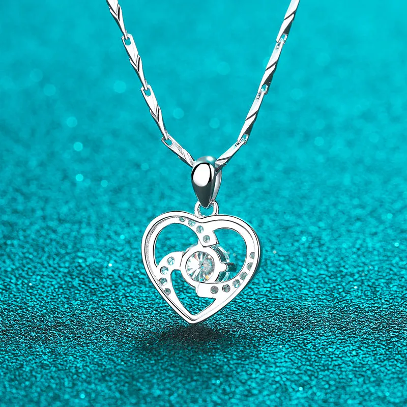 Round Cut Moissanite Diamond Heart Pendant Necklace
