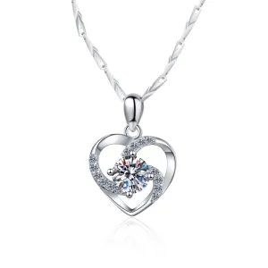 Round Cut Moissanite Diamond Heart Pendant Necklace
