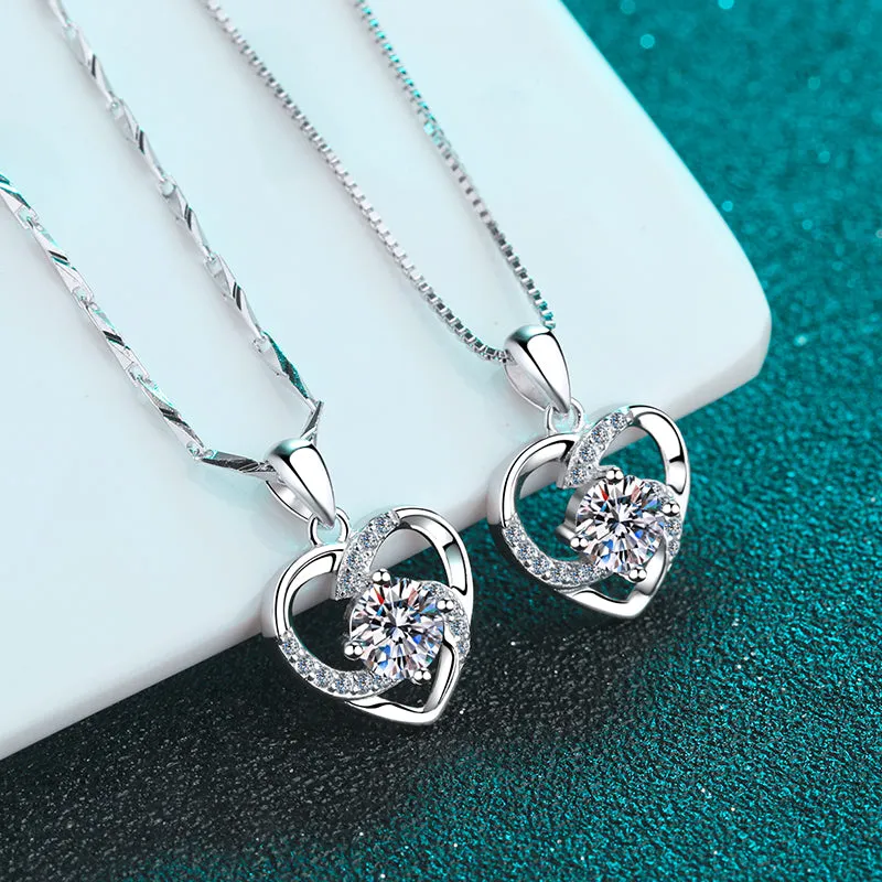 Round Cut Moissanite Diamond Heart Pendant Necklace
