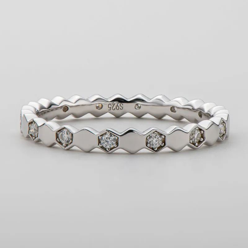 Round Cut Moissanite Diamond Honeycomb Eternity Ring