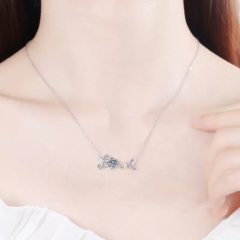 Round Cut Moissanite Diamond Name Love Necklace