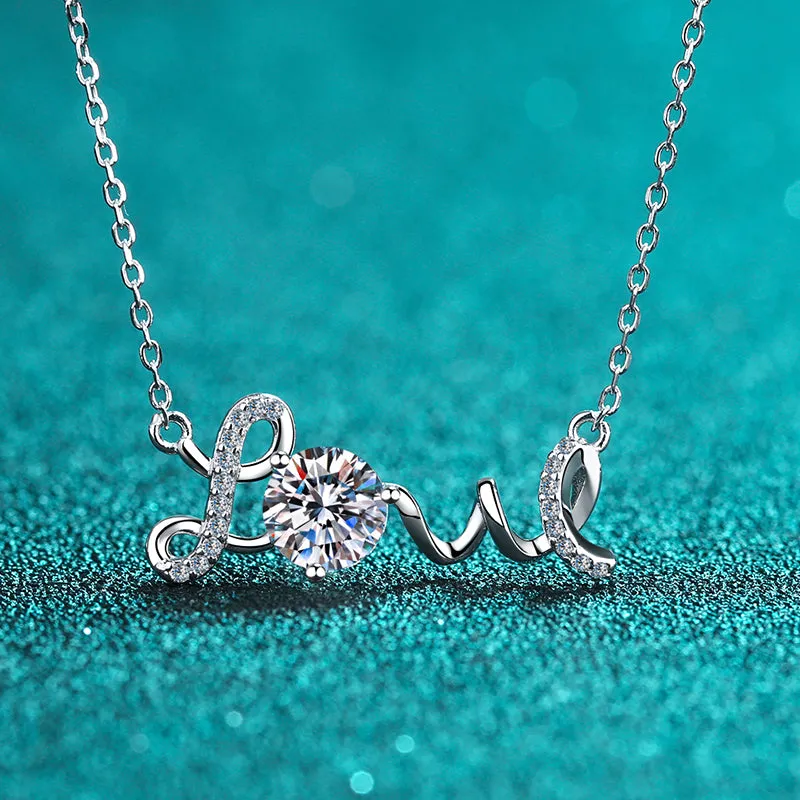 Round Cut Moissanite Diamond Name Love Necklace