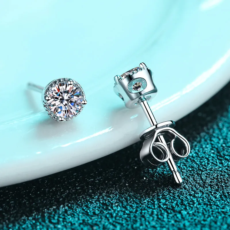 Round Cut Moissanite Diamond Stud Earrings