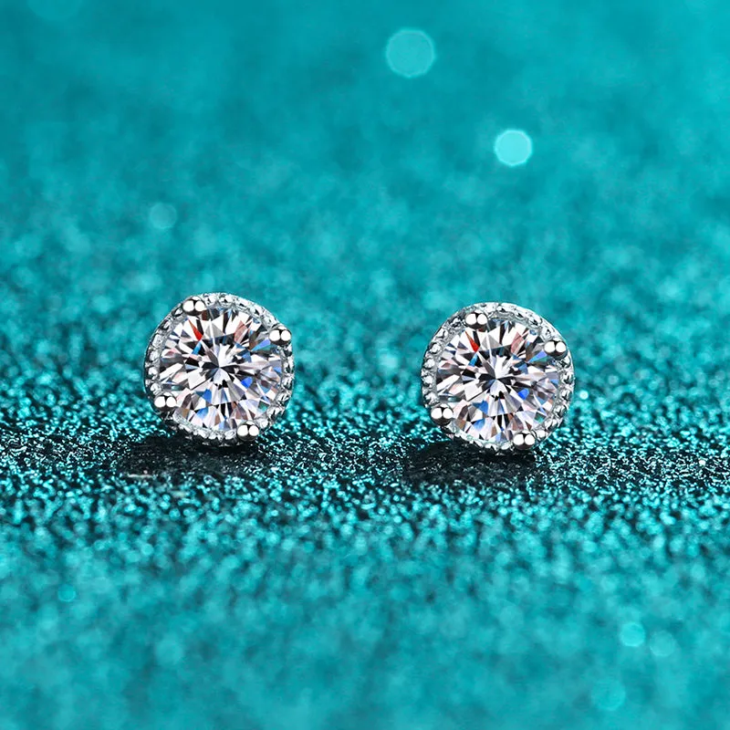 Round Cut Moissanite Diamond Stud Earrings
