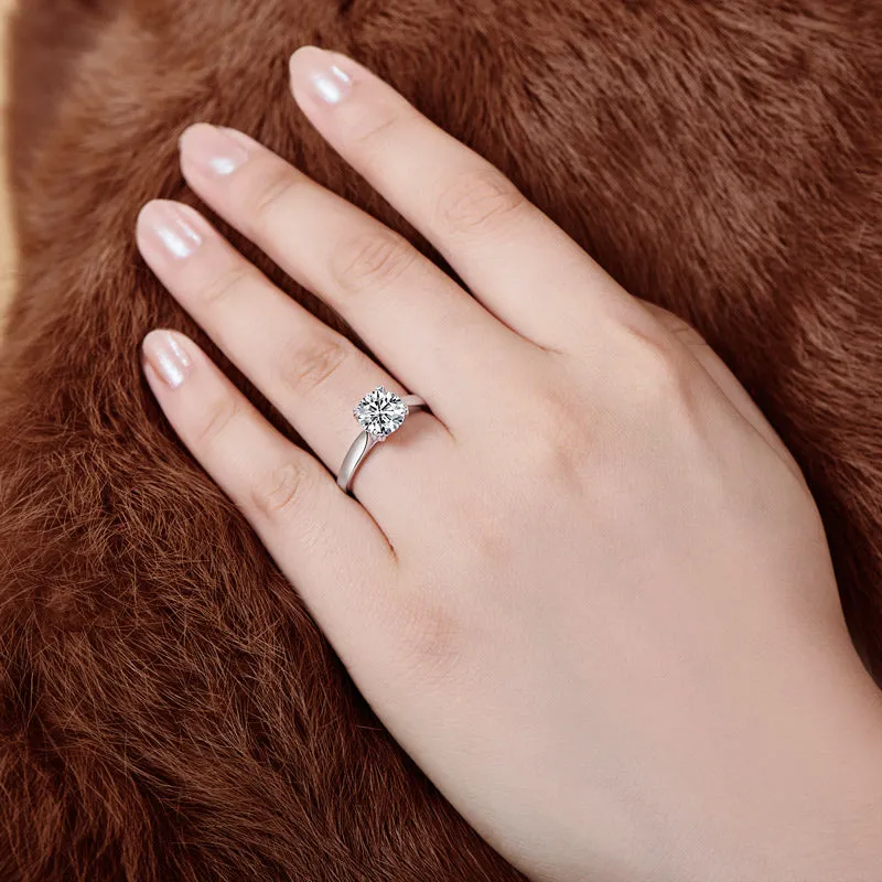 Round Natural Moissanite Diamond Solitaire Ring