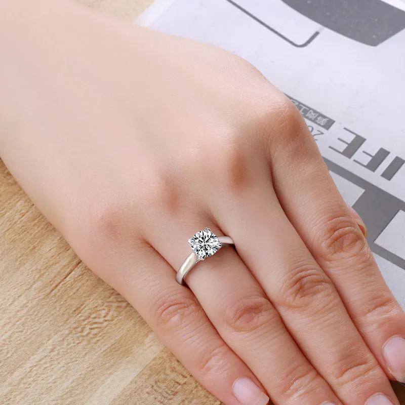 Round Natural Moissanite Diamond Solitaire Ring