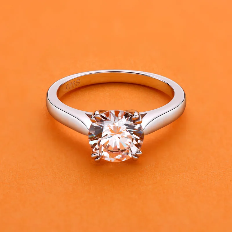 Round Natural Moissanite Diamond Solitaire Ring