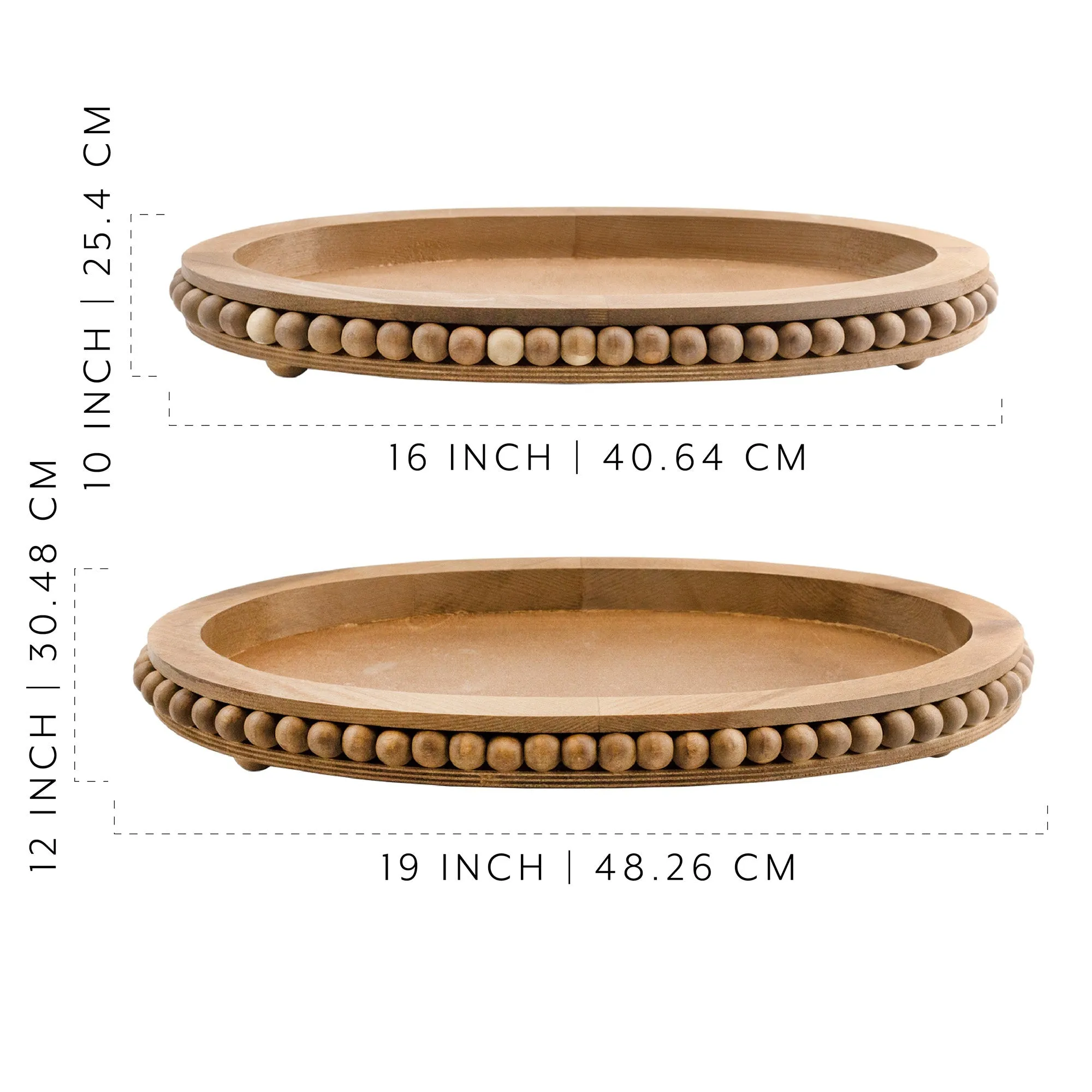Rustic Beaded Wood Tray Set (Set of 2)