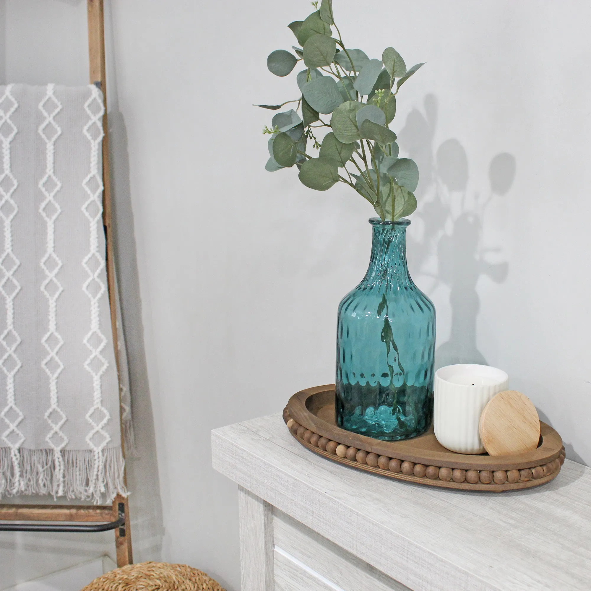 Rustic Beaded Wood Tray Set (Set of 2)